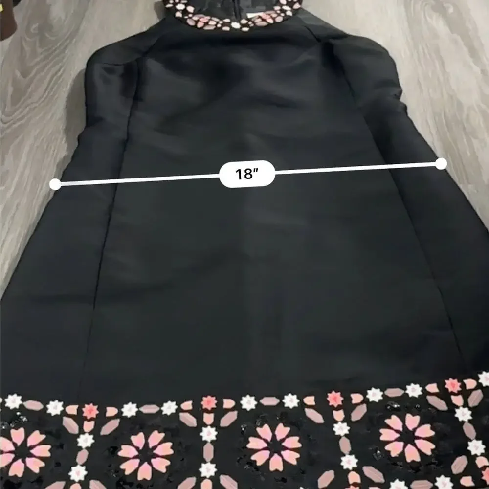 Kate Spade Dress By The Pool Black Mosaic Floral Embroidered Shift Dress Size 10